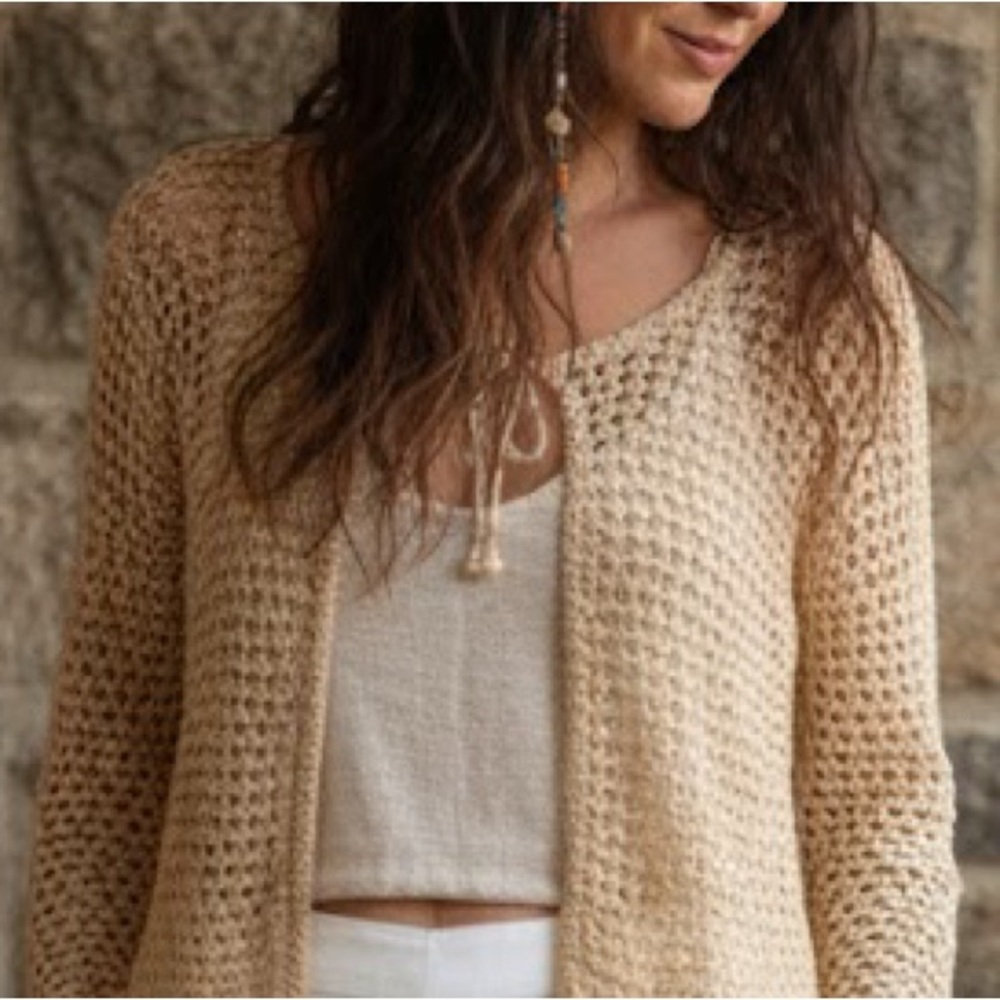 Vintage Pearl Detail Crochet Gold cardigan Tie Closure one of a kind